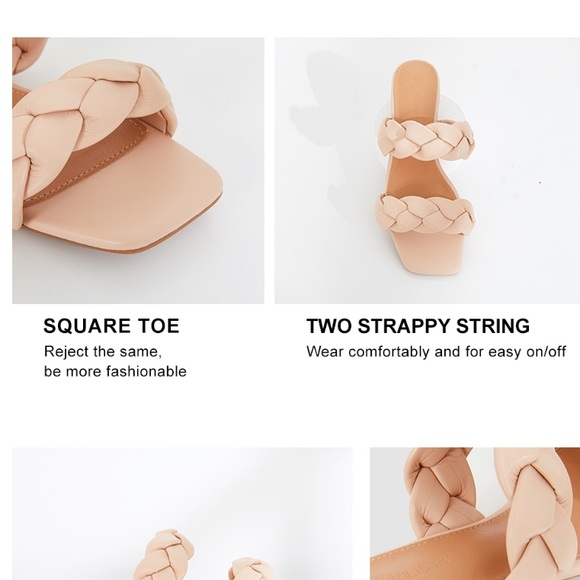 NEW / Two Strap Braided Sandals / Square Toe / Flat Heel / Nude Sandal - Picture 6 of 6